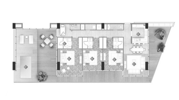 Планировка квартиры 3 спальни в ЖК MOONSTONE № 11008 (2D)