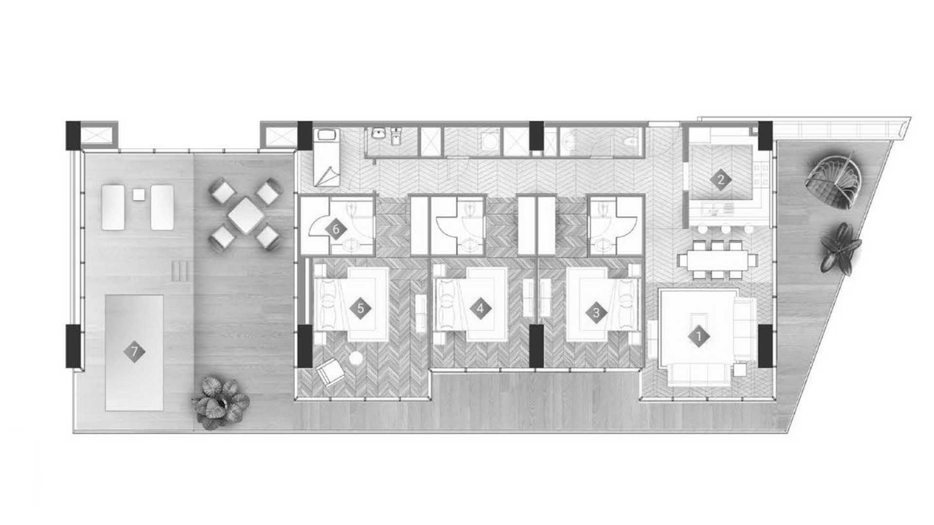 Apartment floor plan, 3 bedrooms in MOONSTONE No. 11008